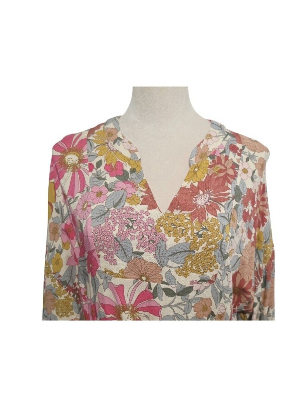 Entro Floral Maxi Dress Women Medium Boho Cottagecore 3/4 Sleeve V Neck Lined - Picture 4 of 11